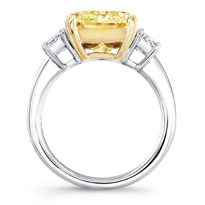 5.60 Ctw Fancy Yellow Radiant Cut & Half Moons 3 Stone Ring VS1 GIA