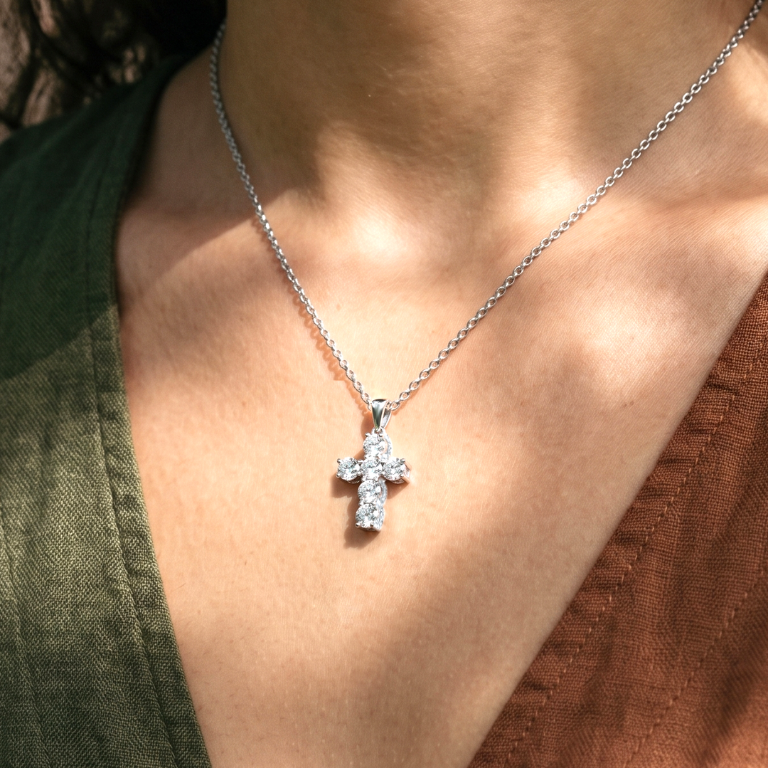 3.20 Carat Diamond Cross Pendant with Pave Set Diamond Necklace