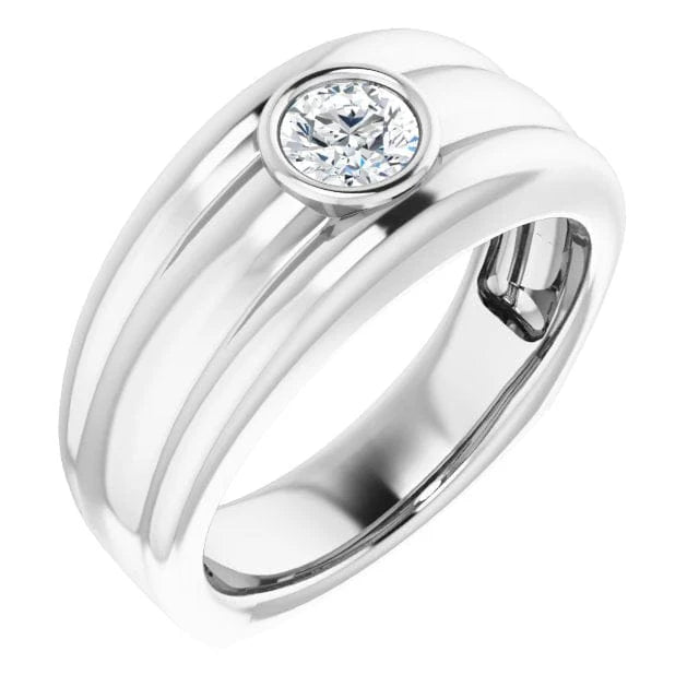 Lab Grown Men's Bezel Round Cut Diamond Ridged Ring IGI Certified