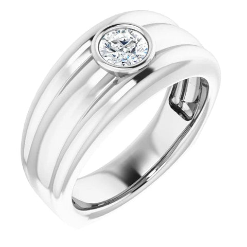 Lab Grown Men's Bezel Round Cut Diamond Ridged Ring IGI Certified