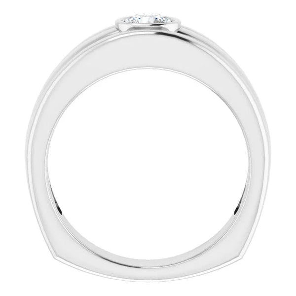 Lab Grown Men's Bezel Round Cut Diamond Ridged Ring IGI Certified