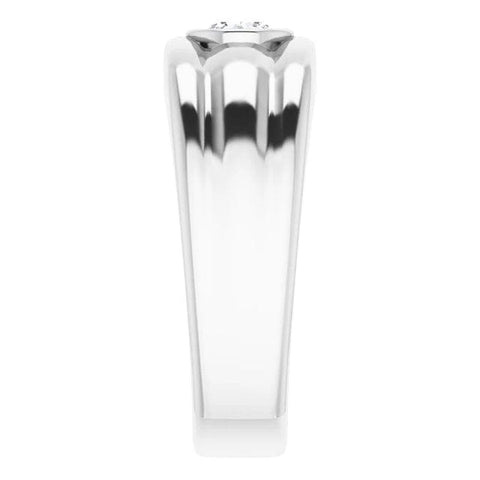 Lab Grown Men's Bezel Round Cut Diamond Ridged Ring IGI Certified