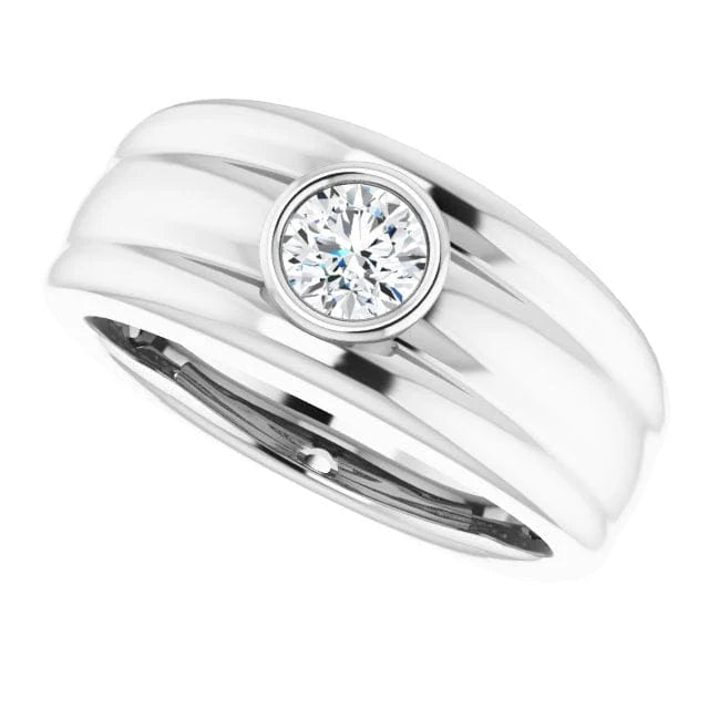 Lab grown men's bezel round cut diamond ridged ring igi certified