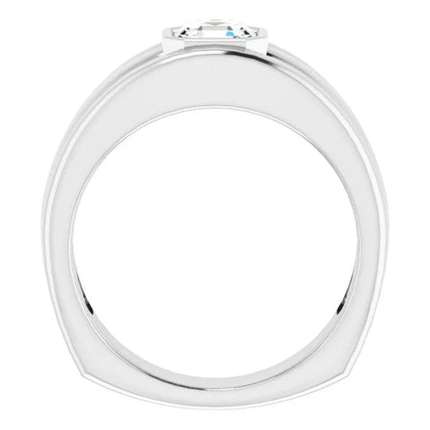Lab Grown Men's Bezel Asscher Cut Diamond Ring Ridge Detail IGI Certified