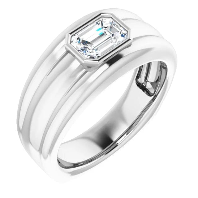 Lab Grown Men's Emerald Cut East-West Bezel Ridged Ring 9.5mm Width IGI Certified