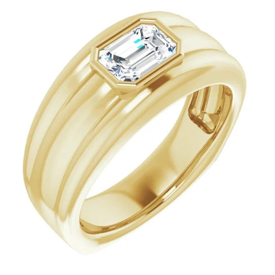 Lab Grown Men's Emerald Cut East-West Bezel Ridged Ring 9.5mm Width IGI Certified