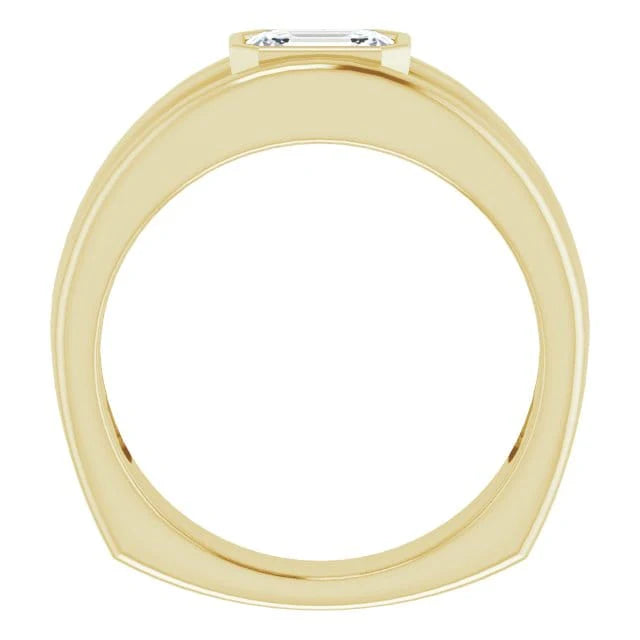 Lab Grown Men's Emerald Cut East-West Bezel Ridged Ring 9.5mm Width IGI Certified