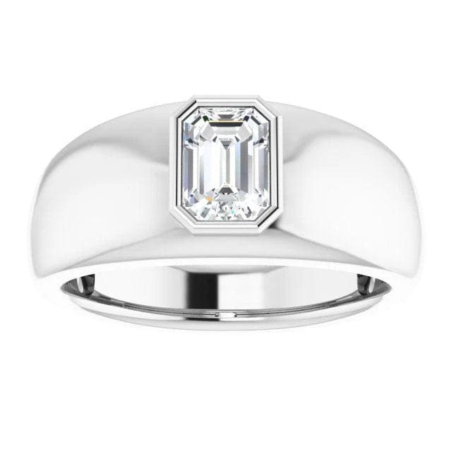 Lab Grown Men's Emerald Cut Diamond Ring Bezel Set IGI Certified