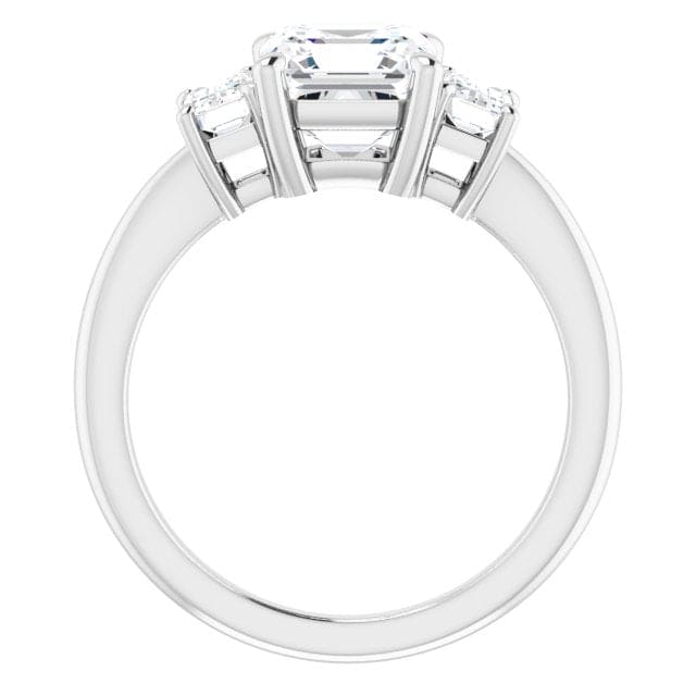 Asscher cut and Emerald cut 3-stone diamond ring in white gold side profile