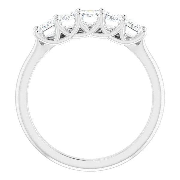 5 stone emerald cut white gold side view  trellis design
