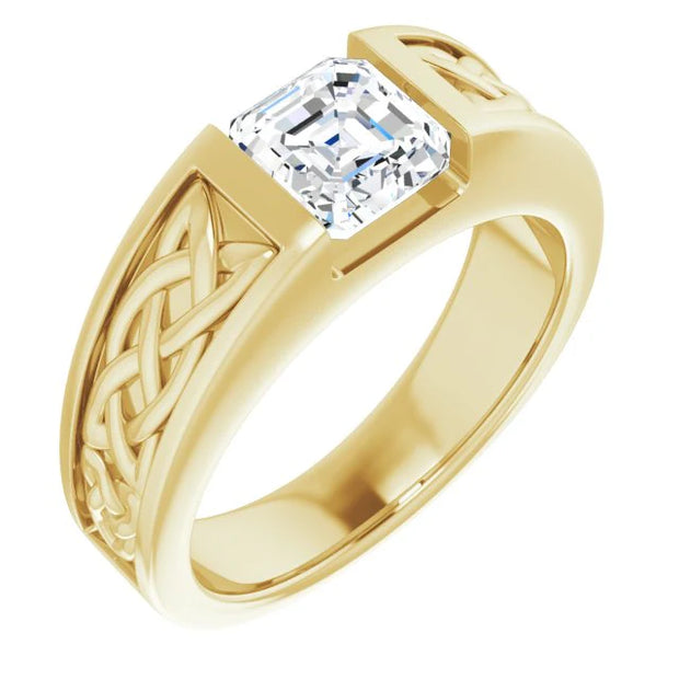 Lab Grown Men's Asscher Cut Diamond Tension Ring Celtic Design IGI Certified
