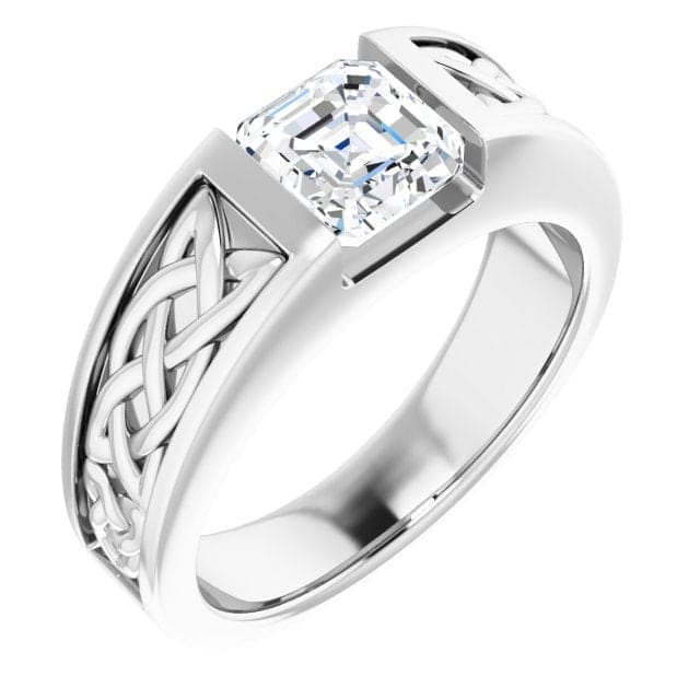 Lab Grown Men's Asscher Cut Diamond Tension Ring Celtic Design IGI Certified