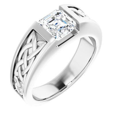 Lab Grown Men's Asscher Cut Diamond Tension Ring Celtic Design IGI Certified