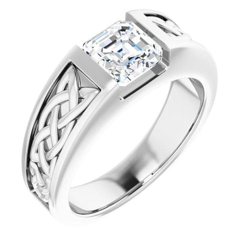 Lab Grown Men's Asscher Cut Diamond Tension Ring Celtic Design IGI Certified