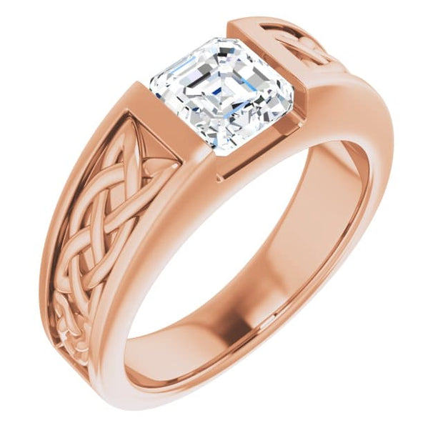 Lab Grown Men's Asscher Cut Diamond Tension Ring Celtic Design IGI Certified