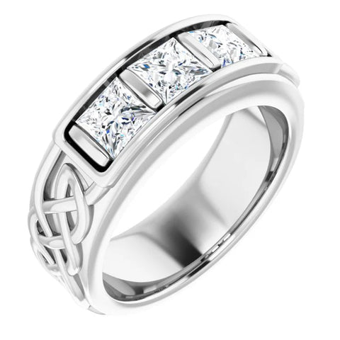 Lab Grown Men's 3-Stone Princess Cut Diamond Celtic Ring 6.65mm (1.00 Ctw)