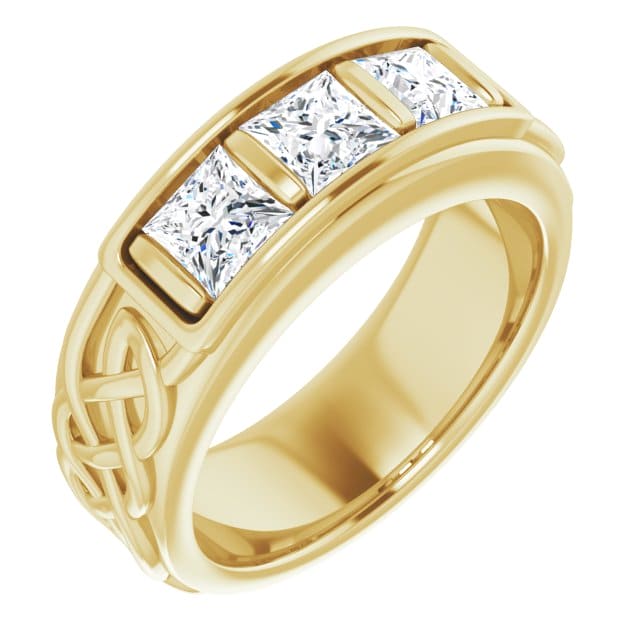 Lab Grown Men's 3-Stone Princess Cut Diamond Celtic Ring 6.65mm (1.00 Ctw)
