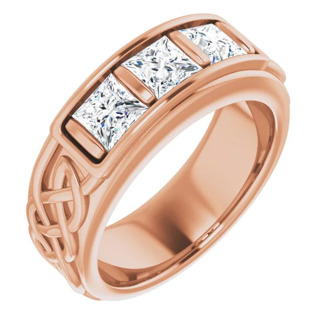 Lab Grown Men's 3-Stone Princess Cut Diamond Celtic Ring 6.65mm (1.00 Ctw)