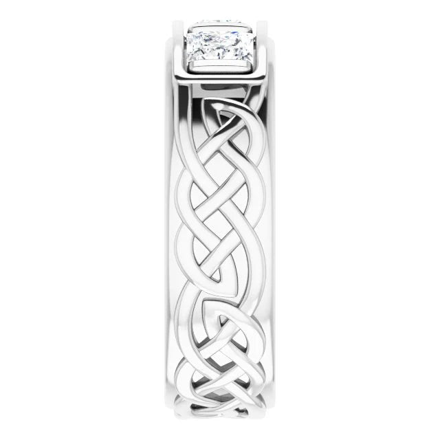 Lab grown celtic men's 3 stone cushion cut diamond ring 8mm igi certified (2