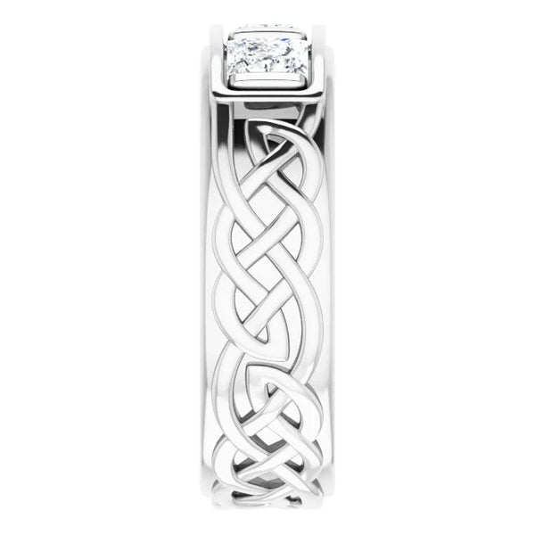 Lab Grown Celtic Men's 3-Stone Cushion Cut Diamond Ring 8mm IGI Certified (2.10 Ctw)