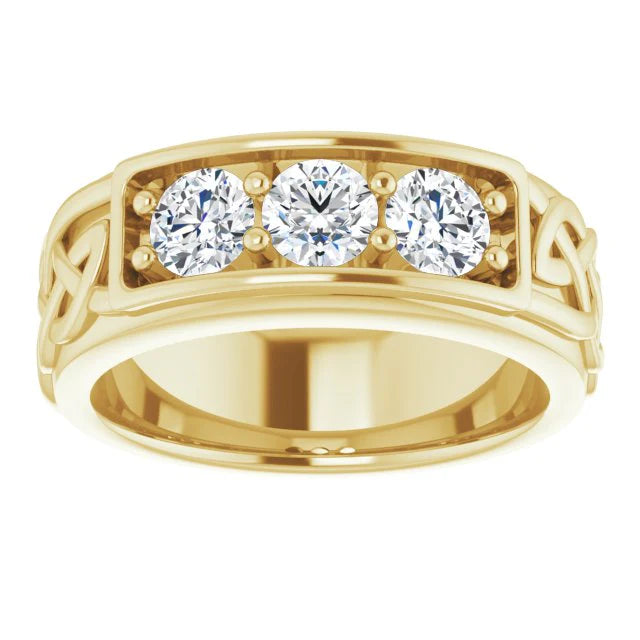 Lab Grown Men's Round Cut 3-Stone Diamond Celtic Ring 7mm (1.00 Ctw)