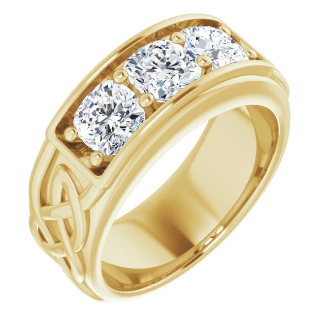 Celtic men's cushion cut engagement ring yellow gold