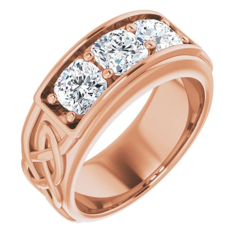 Celtic Men's Cushion Cut Engagement Ring Rose Gold