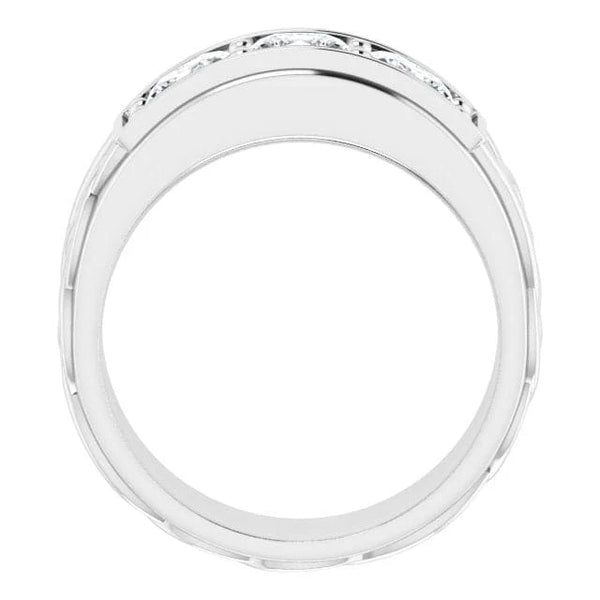 Lab Grown Celtic Men's 3-Stone Cushion Cut Diamond Ring 8mm IGI Certified (2.10 Ctw)