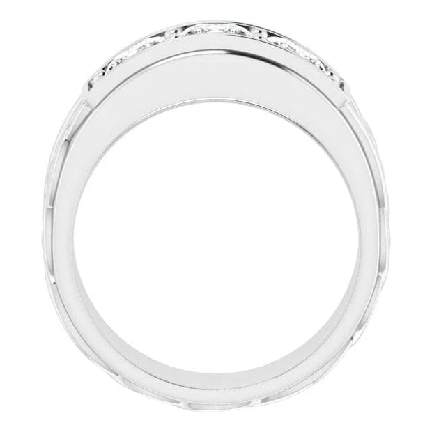 Lab Grown Celtic Men's 3-Stone Cushion Cut Diamond Ring 8mm IGI Certified (2.10 Ctw)