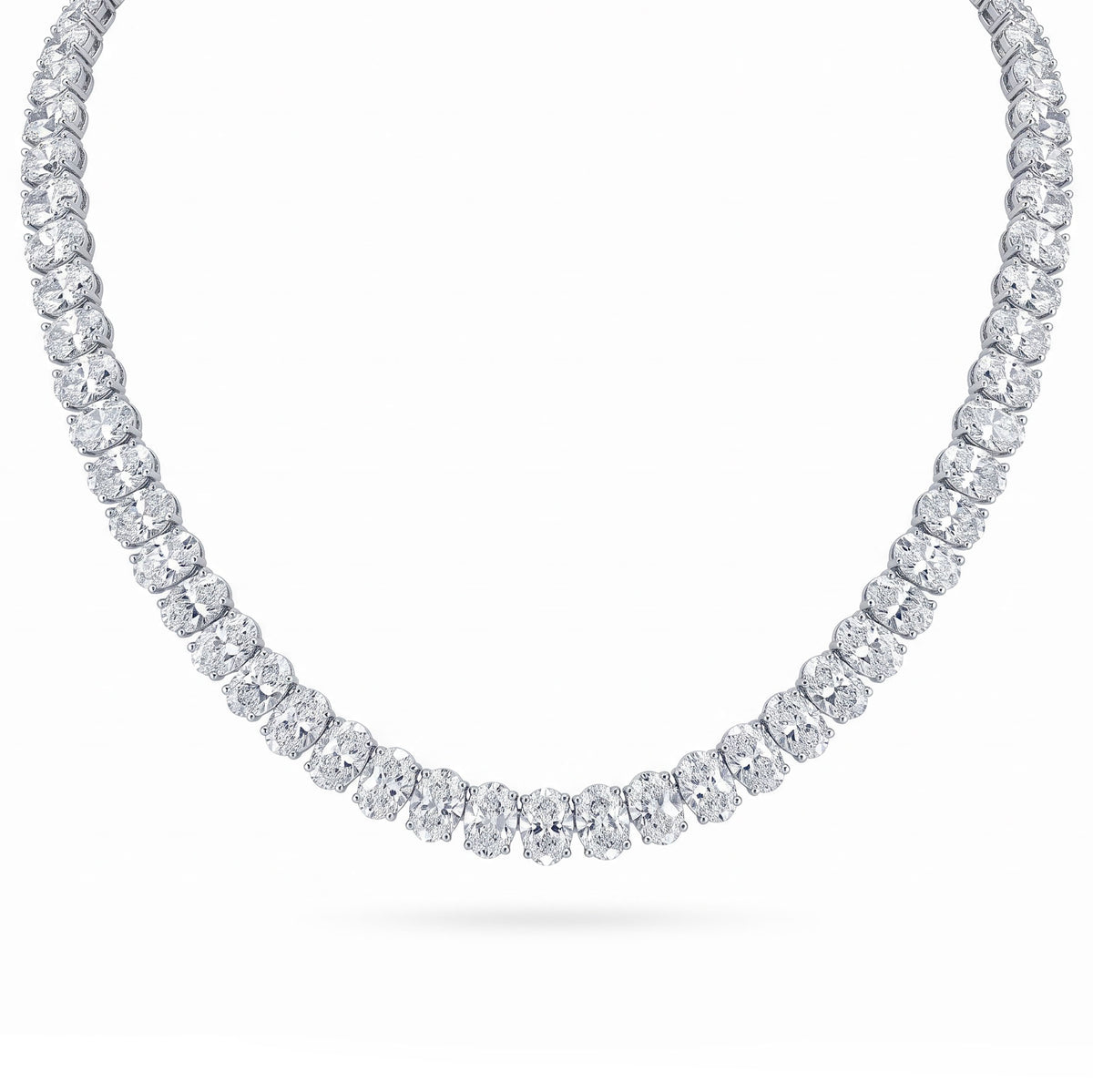 Oval cut tennis necklace white gold in white background