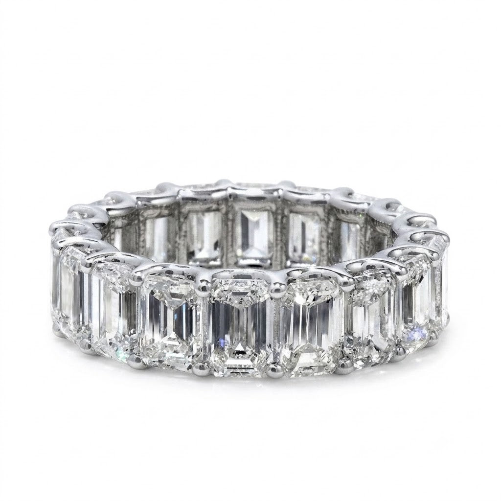 7 Carats Emerald Cut Diamond Eternity Ring U-Setting F-G Color VS1 Clarity
