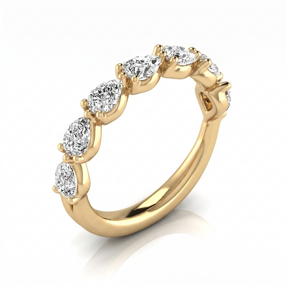 7 stone pear cut half eternity ring in yellow gold