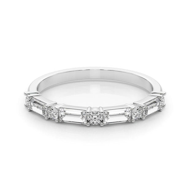 0.60 Ctw Baguette & Round Cut Half Eternity Diamond Ring