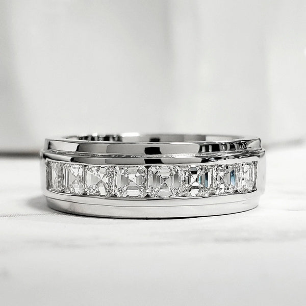 Lab Grown Asscher Cut Diamond 8-Stone Channel Men's Ring 8mm (1.50 Ctw)