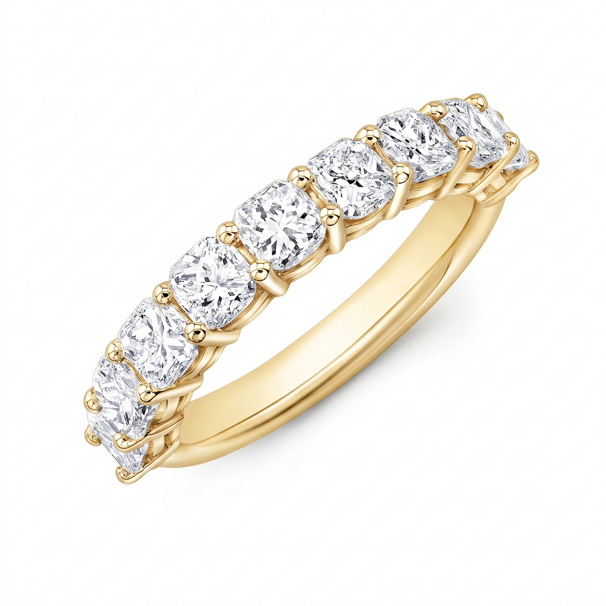 Lab grown cushion cut half eternity diamond ring
