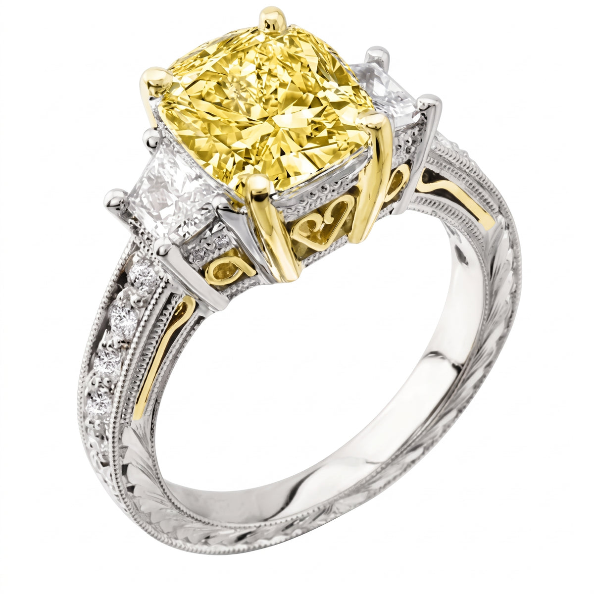 Yellow cushion cut art deco ring