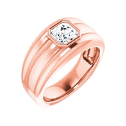 Lab Grown Men's Bezel Asscher Cut Diamond Ring Ridge Detail IGI Certified