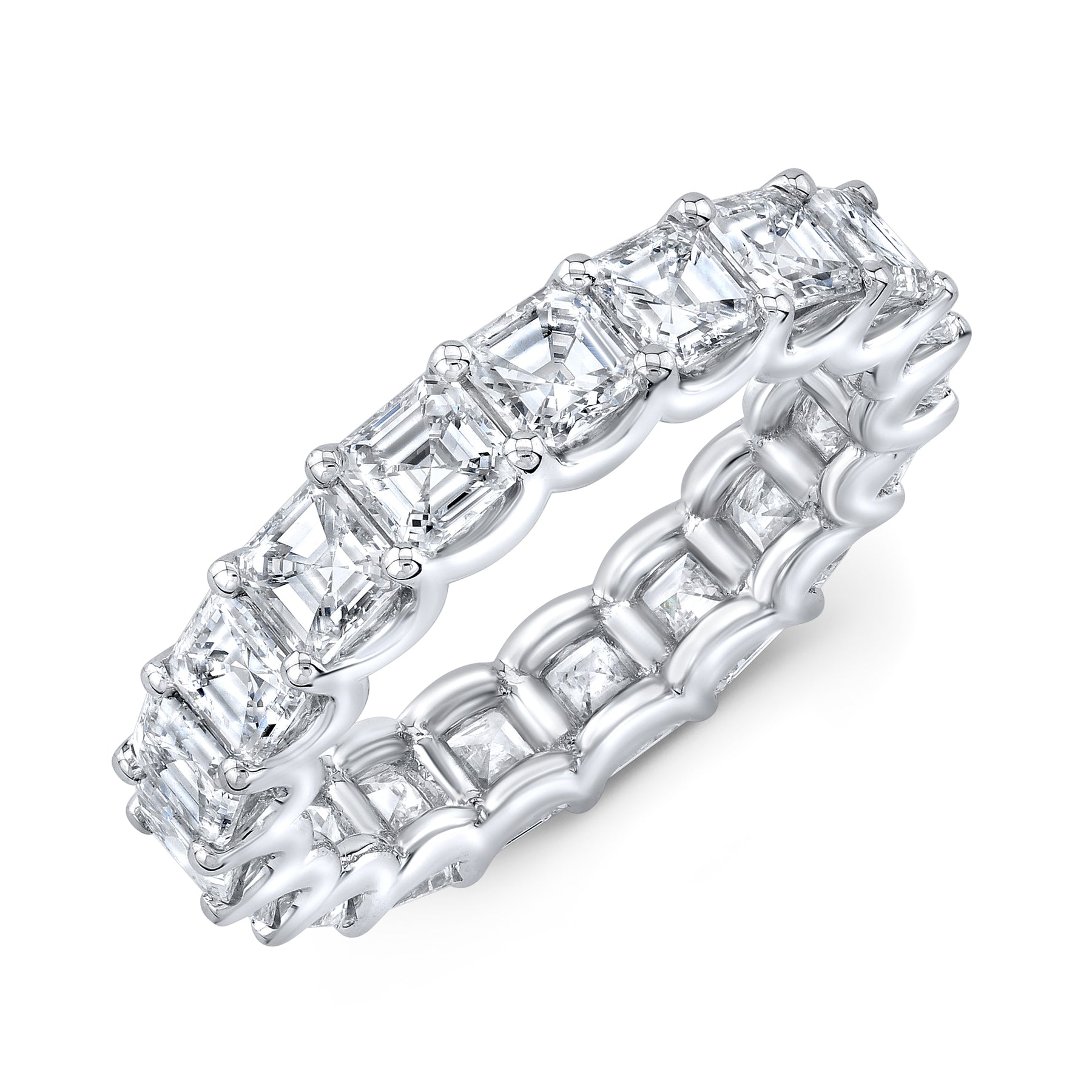 Platinum Asscher Cut Sapphire And Diamond Five Stone Eternity Ring