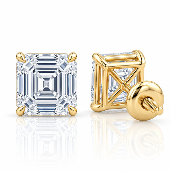Lab Grown Asscher Cut Stud Earrings