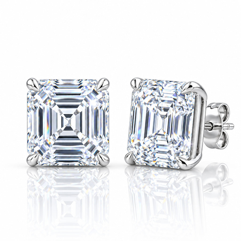 Lab grown asscher cut stud earrings