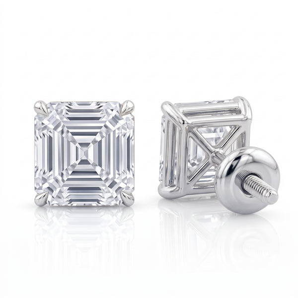 Lab Grown Asscher Cut Stud Earrings