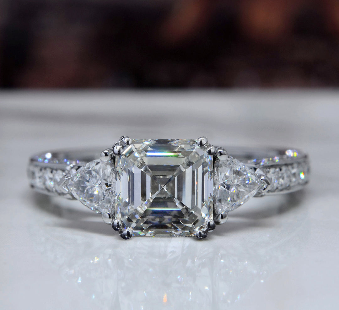 6.20 Ctw Platinum Asscher Cut & Trillions Three Stone Ring G/VVS1 GIA Certified