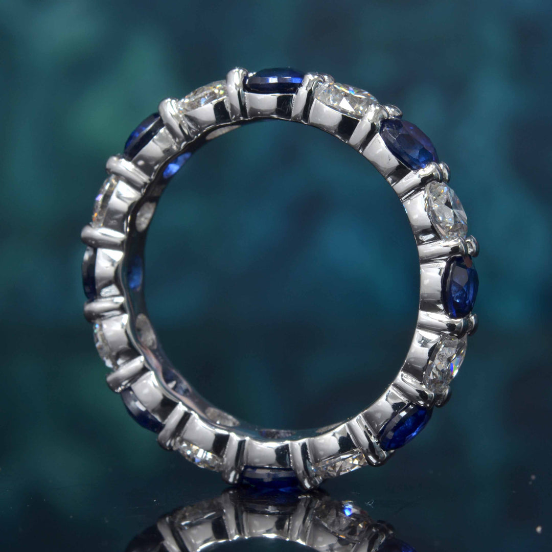 3.00 Carat Round Cut Diamond and Blue Sapphire Eternity Ring