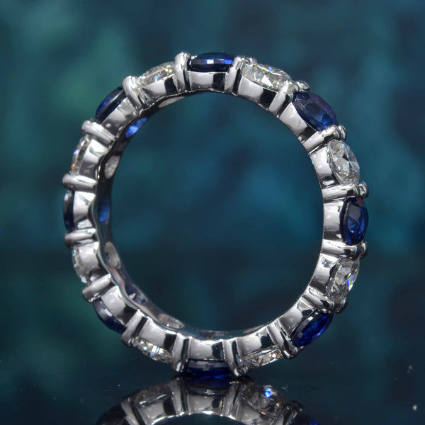 Round Cut Diamond and Blue Ceylon Sapphire Eternity Ring (3 Ctw)