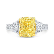 Lab Grown Yellow Cushion Cut with Half Moon Diamond Pave Ring VVS2 IGI Certified