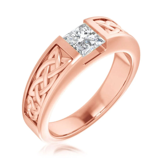 Lab Grown Men's Princess Cut Diamond Celtic Tension Set Ring  IGI Certified