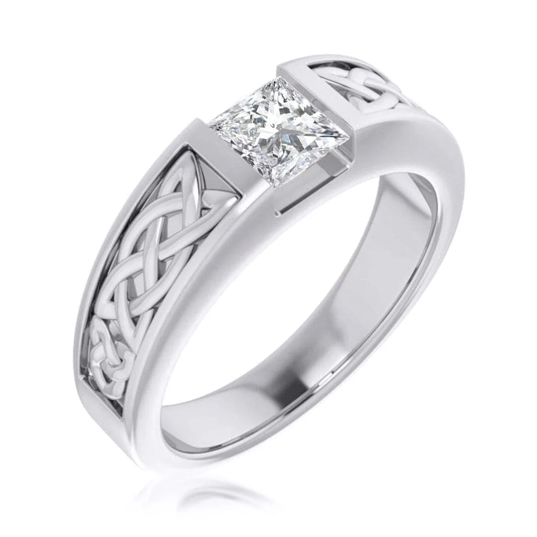 Lab Grown Men's Princess Cut Diamond Celtic Tension Set Ring  IGI Certified
