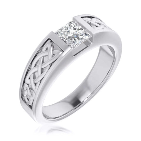 Lab Grown Men's Princess Cut Diamond Celtic Tension Set Ring  IGI Certified