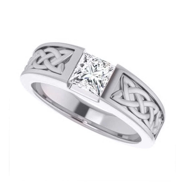Lab Grown Men's Princess Cut Diamond Celtic Tension Set Ring  IGI Certified