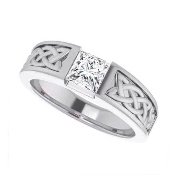 Lab Grown Men's Princess Cut Diamond Celtic Tension Set Ring  IGI Certified